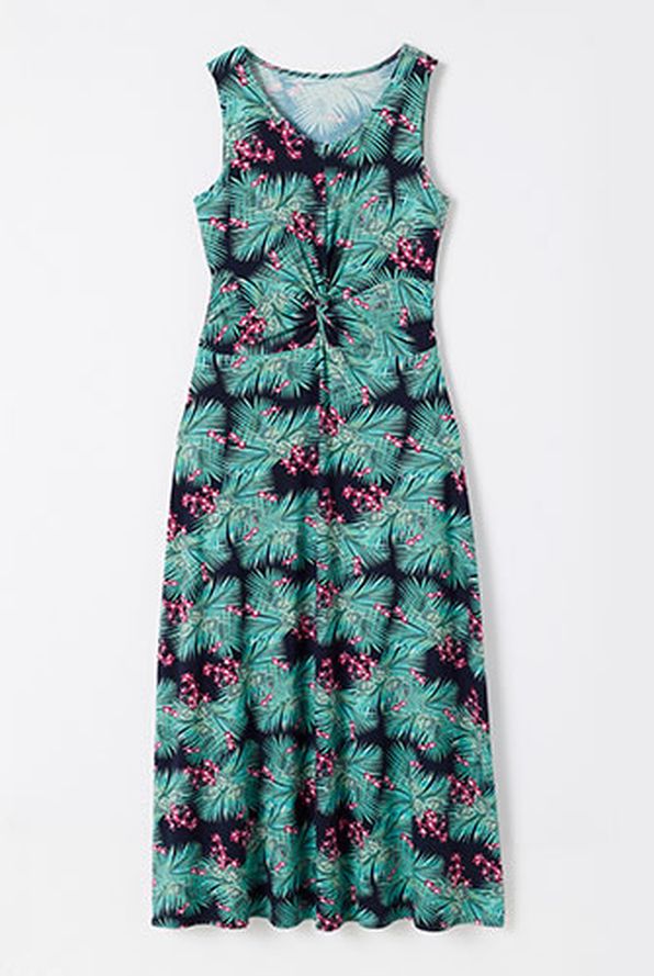 Robe longue maille fluide imprimé tropical