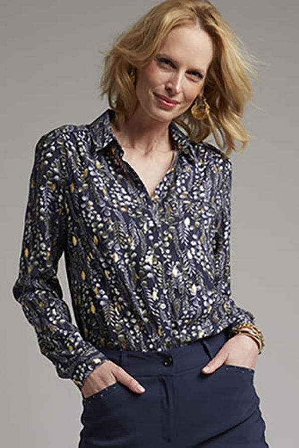 Chemisier doux et fluide motif brillant