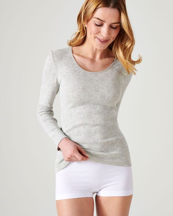 T-shirt manches longues Fine côte ajourée “cœur” Thermolactyl®