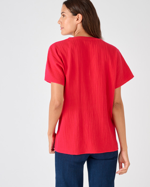 Blouse brodée en double gaze effet crêpé