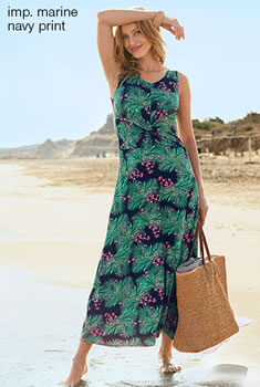 Robe longue maille fluide imprimé tropical