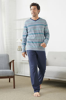Pyjama rayé maille jersey pur coton peigné