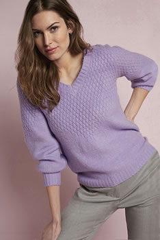 Pull col V Maille mousseuse fantaisie