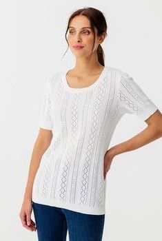 Pull pur coton maille jacquard ajourée