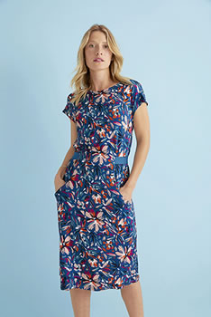 Robe stretch imprimé fleurs, taille élastiquée