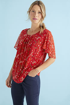 Blouse fleurie voile crêpe doublé