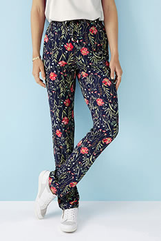 Pantalon tissu crêpe stretch imprimé fleurs