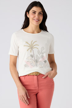 T-shirt maille jersey motif placé esprit tropical