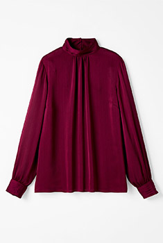 Blouse satinée col montant