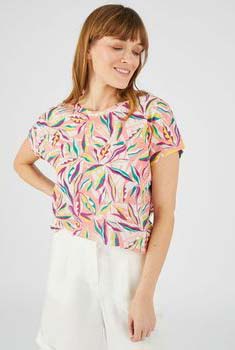 T-shirt lin mélangé imprimé tropical