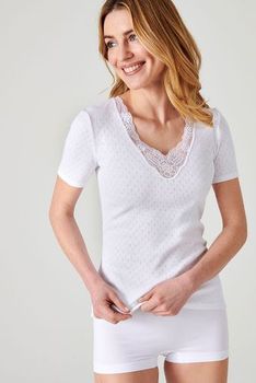 T-shirt manches courtes finition guipure Thermolactyl®