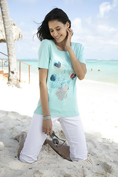 T-shirt pur coton motif, détail brillant et strass