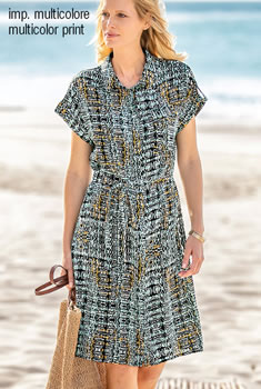 Robe boutonnée Tissu fluide et léger imprimé ethnique