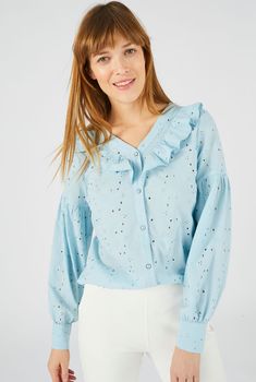 Chemisier pur coton à volants broderie Anglaise