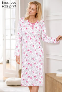 Chemise de nuit maille jersey fleurie pur coton peigné