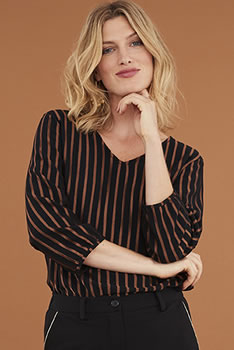 T-shirt maille crêpe rayures cuivrées