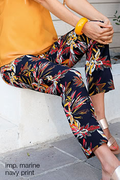 Pantalon fluide imprimé fleurs exotiques