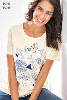 T-shirts fantaisie pur coton imprimé et strass