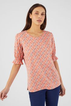 T-shirt coton modal manches smockées