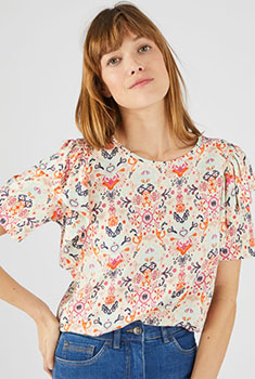 T-shirt coton modal manches volantés