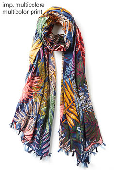 Etole pur coton imprimé végétal et pompons