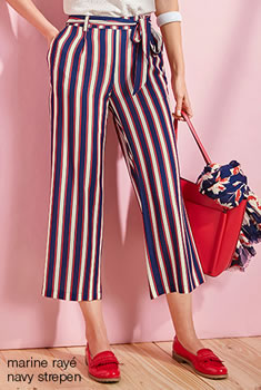 Pantacourt crêpe rayé jambes larges