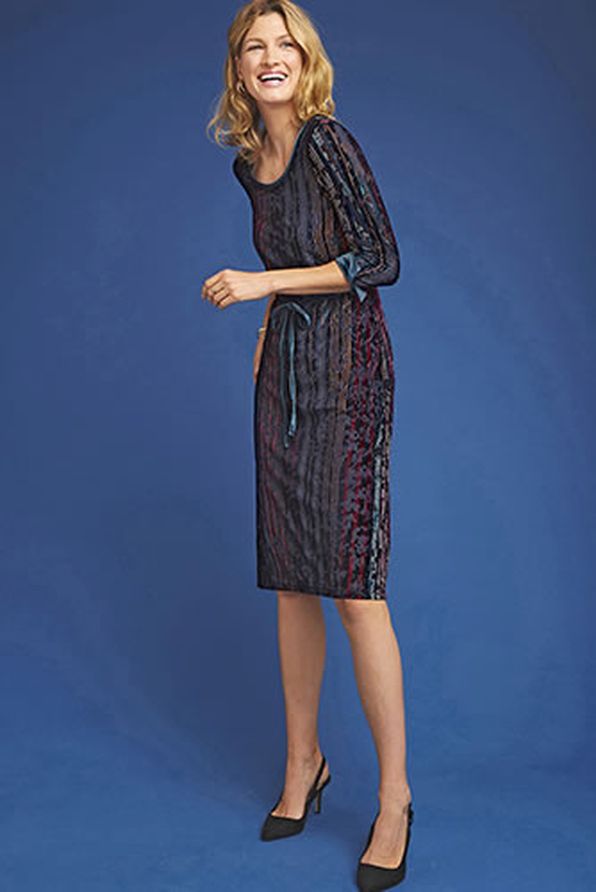 Robe velours dévoré rayé et imprimé