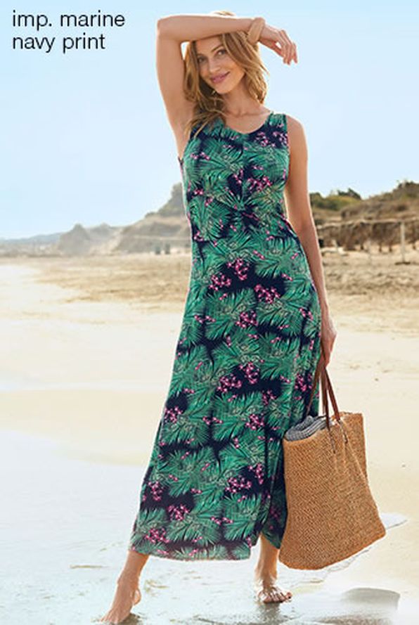 Robe longue maille fluide imprimé tropical