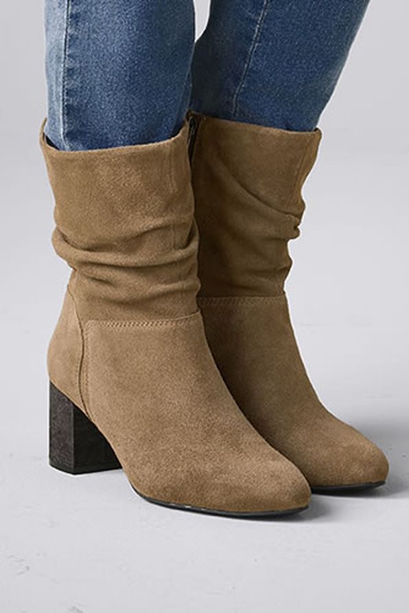 Bottes zippées croûte de cuir vachette déperlant plissé