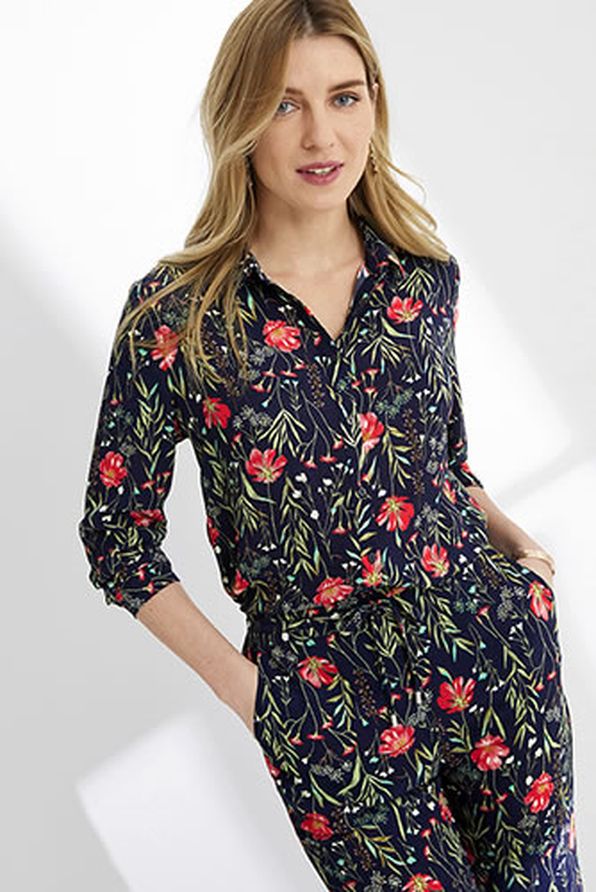 Chemisier crêpe stretch imprimé fleurs