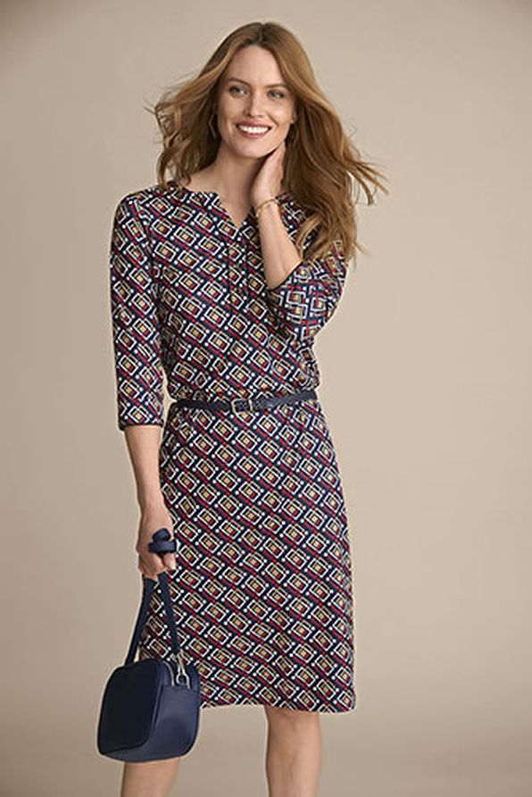 Robe maille chaude douce imprimé graphique et sa ceinture