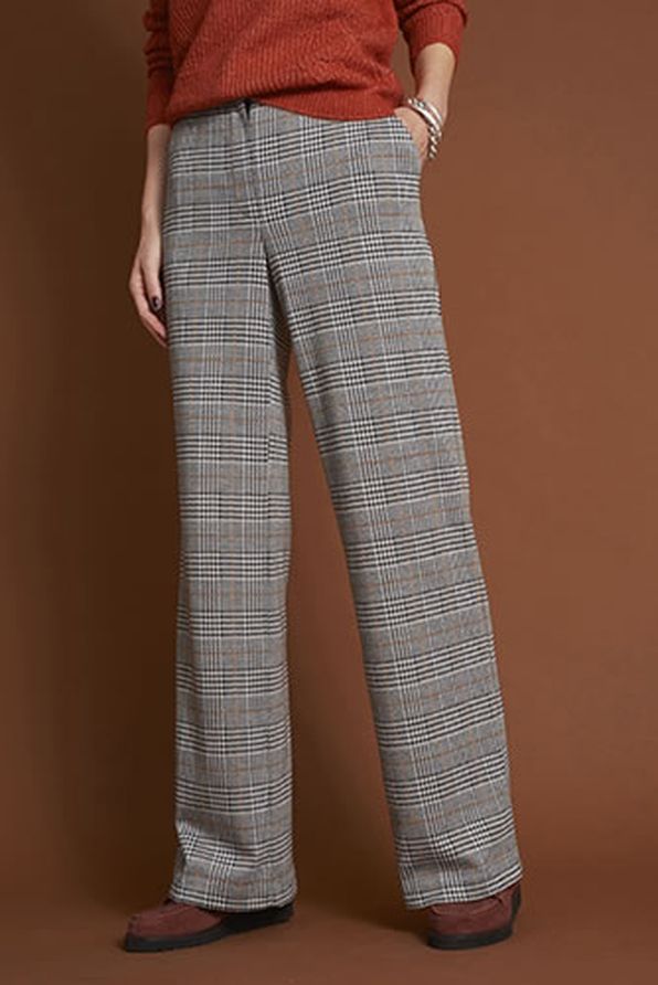 Pantalon jambes larges maille stretch "prince de Galles"