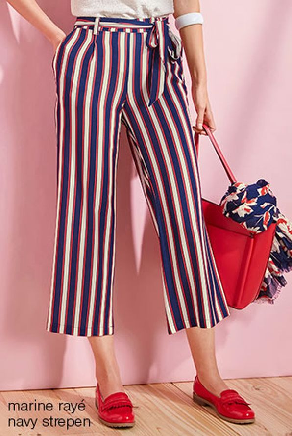 Pantacourt crêpe rayé jambes larges
