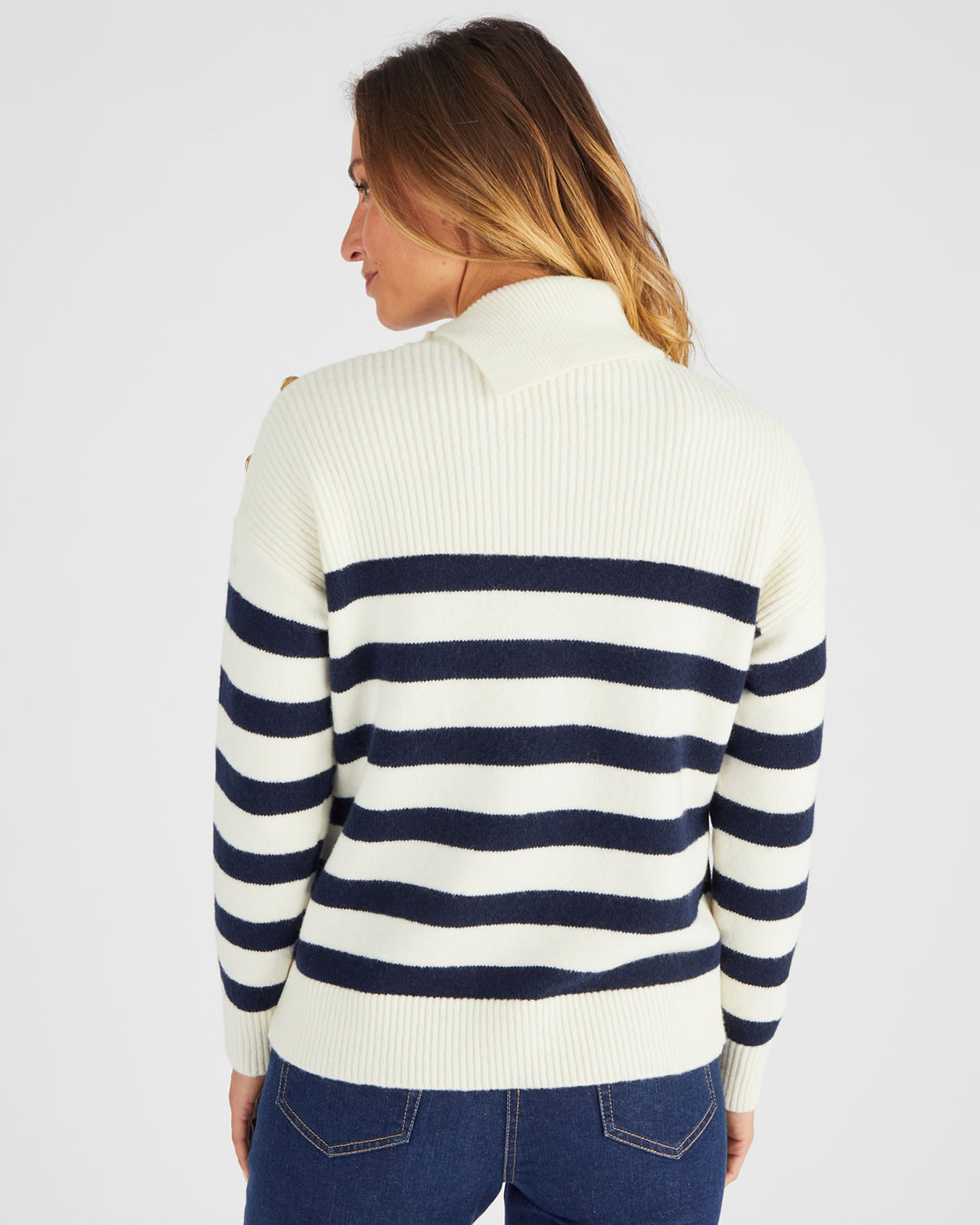 Pull marinière épaule boutonnée