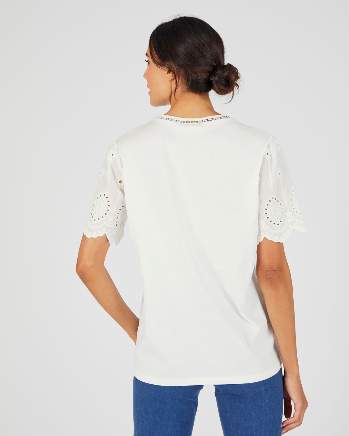 T-shirt pur coton manches brodées