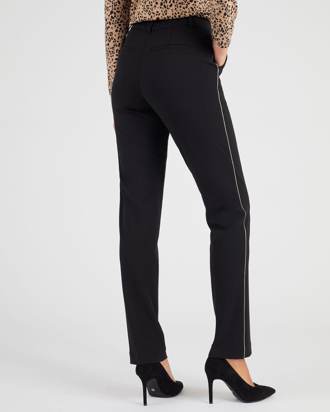 Pantalon maille crêpe stretch liserés côtés