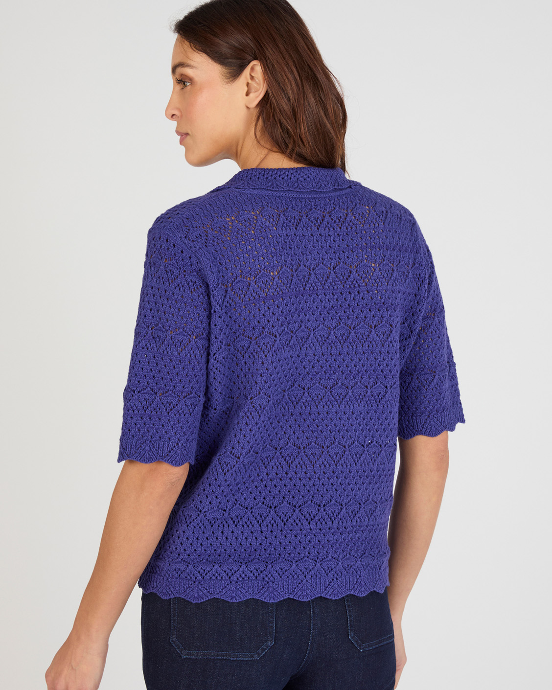 Pull col polo maille ajourée