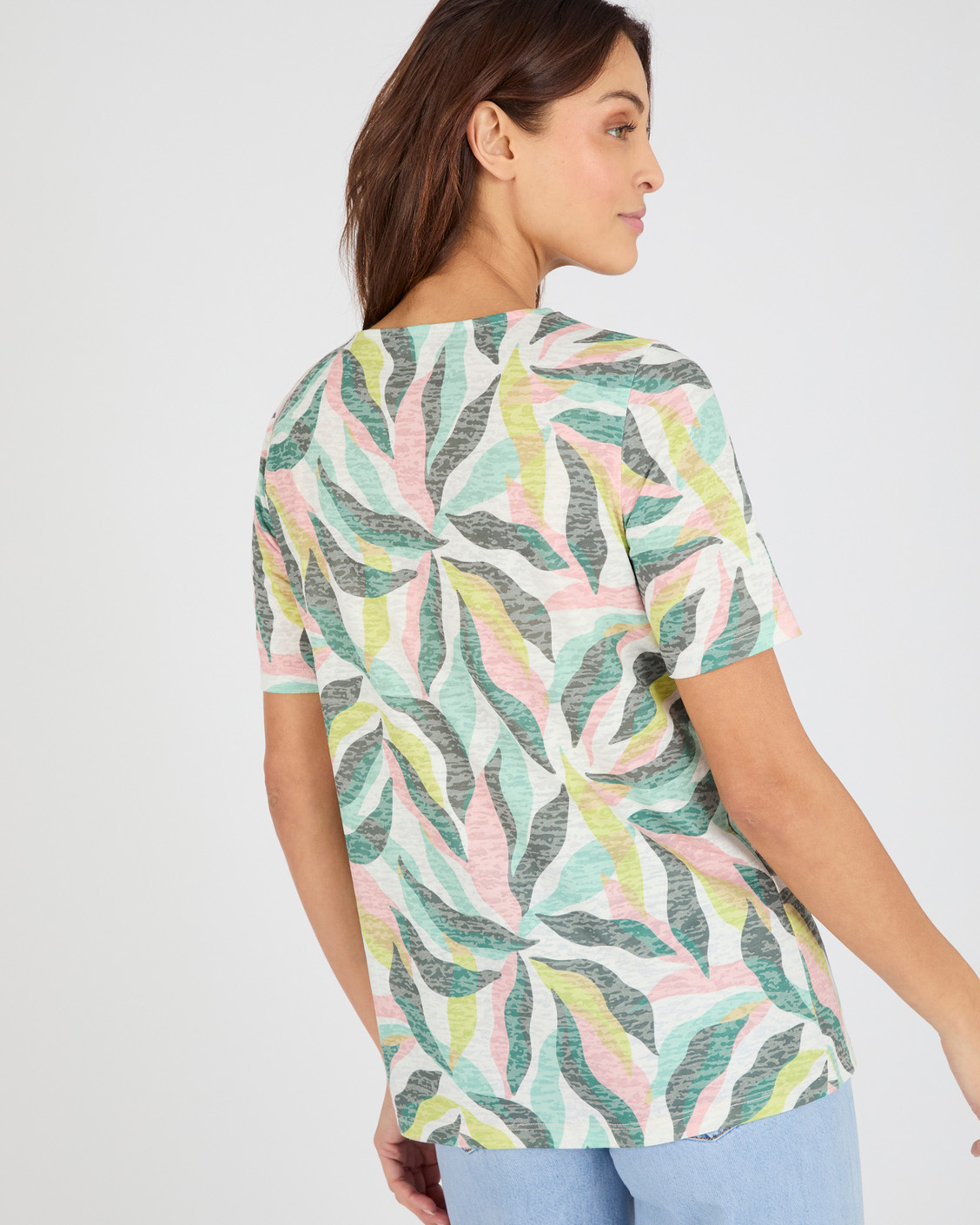 T-shirt maille dévorée imprimé végétal