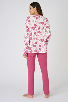 Pyjama maille côtelée, intérieur légèrement gratté
