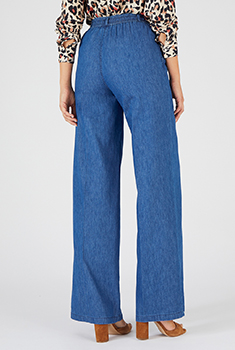 Pantalon large tissu chambray