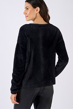 Pull maille poilue à motif végétal brillant