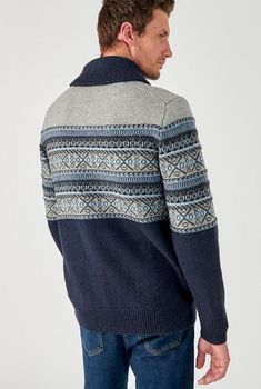 Gilet zippé mélange laine maille jacquard