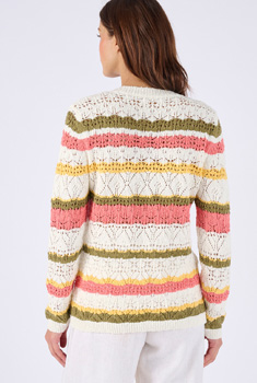 Pull maille ajourée rayé