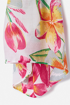 Foulard voile fleurs tropicales.