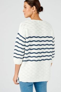 Pull rayés maille pur coton effet vague