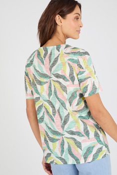 T-shirt maille dévorée imprimé végétal