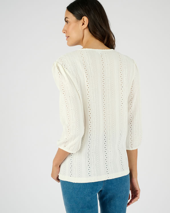 Top maille jacquard stretch ajourée et brodée