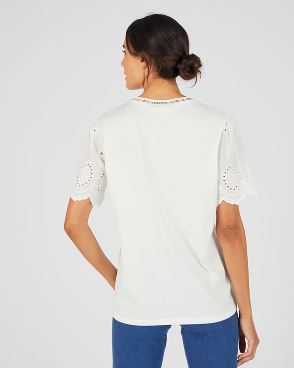 T-shirt pur coton manches brodées
