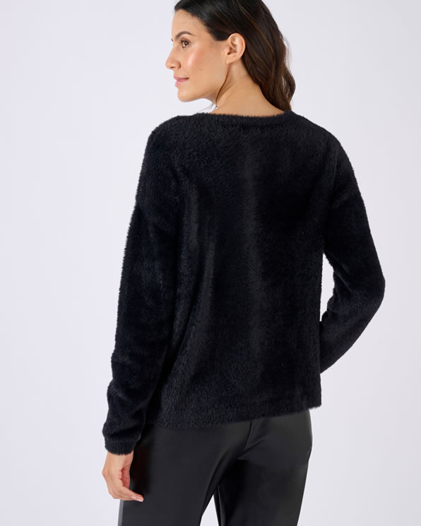 Pull maille poilue à motif végétal brillant