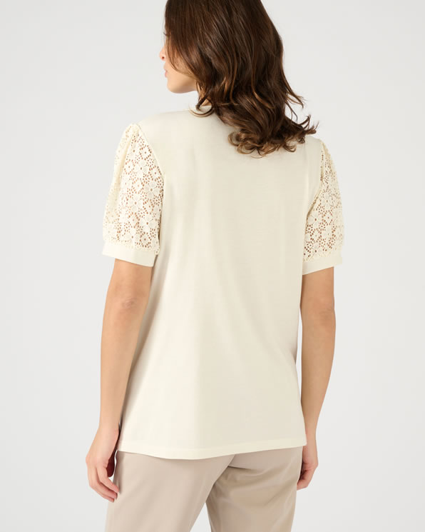 T-shirt coton, modal, manches en macramé